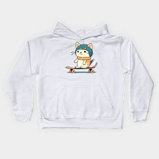 Funny cat on skateboard Kids Hoodie